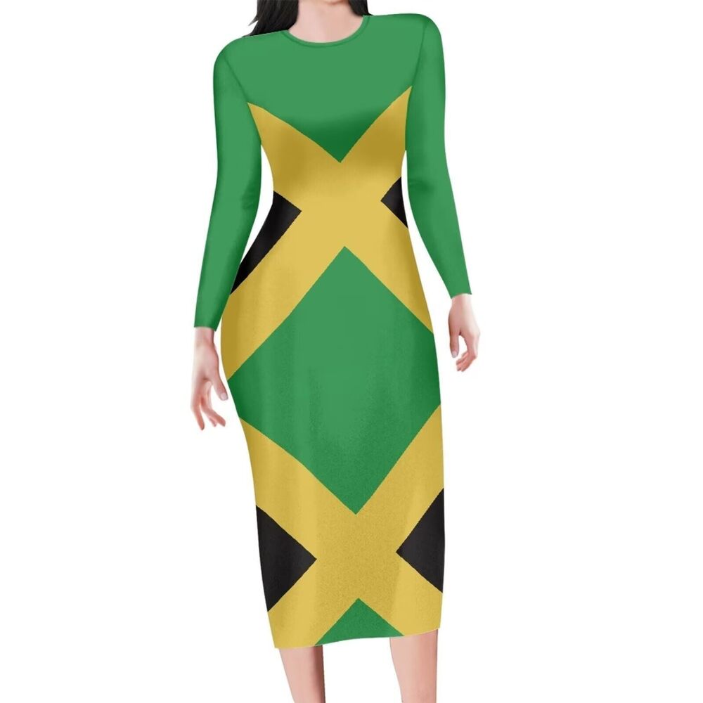 2306 Jamaican Flag Plus Size Dresses Night Dresses Sexy Casual Dresses Lady